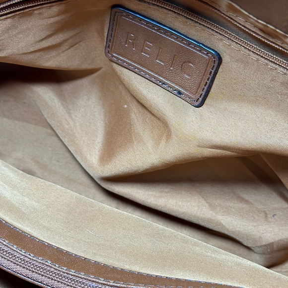 Relic by Fossil Brown Vegan Leather Satchel EUC - 2 Side Slip Pockets - Picture 8 of 13